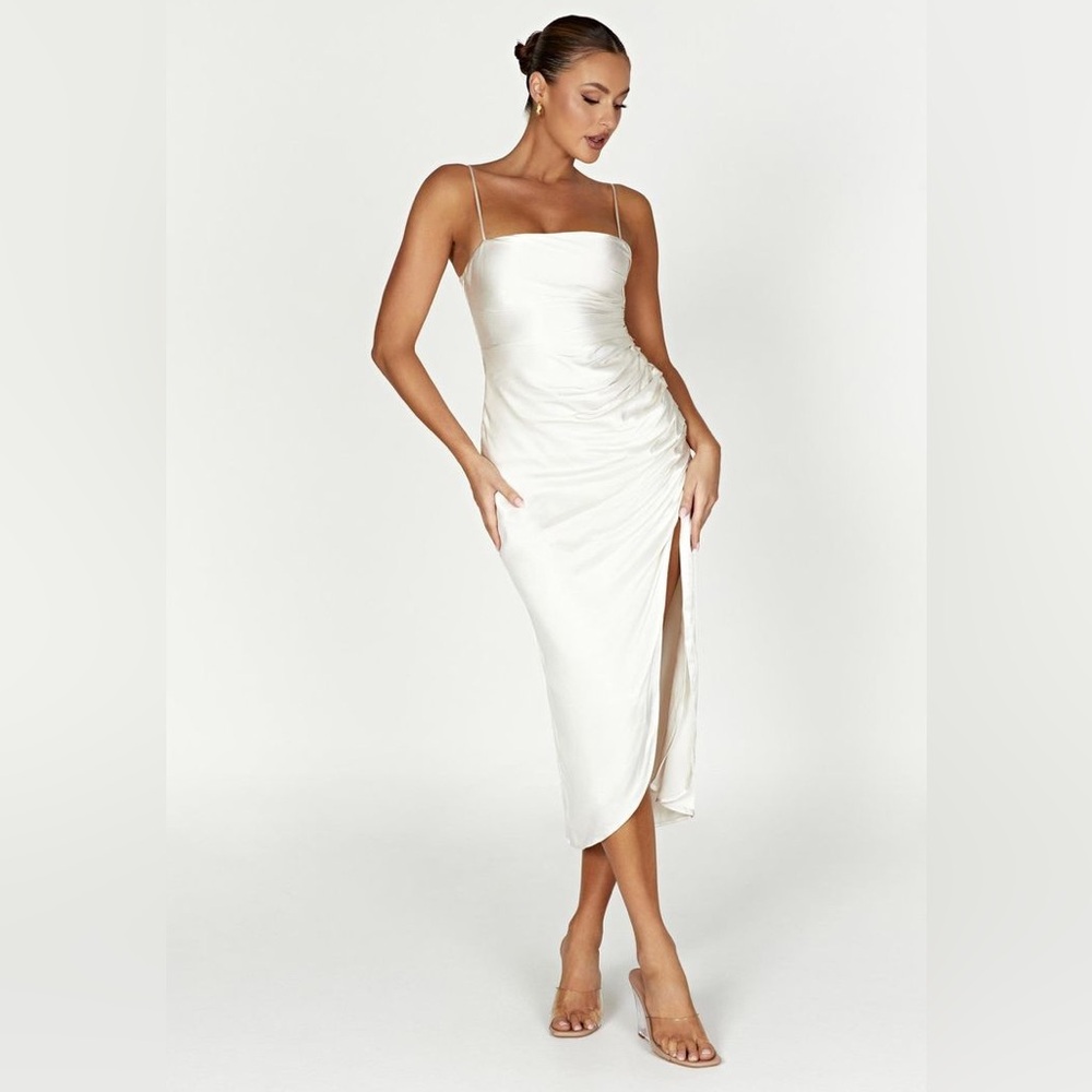 Meshki Satin Drape Midi Dress